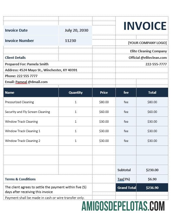 para download Exemplo de modelo de fatura de serviço de limpeza